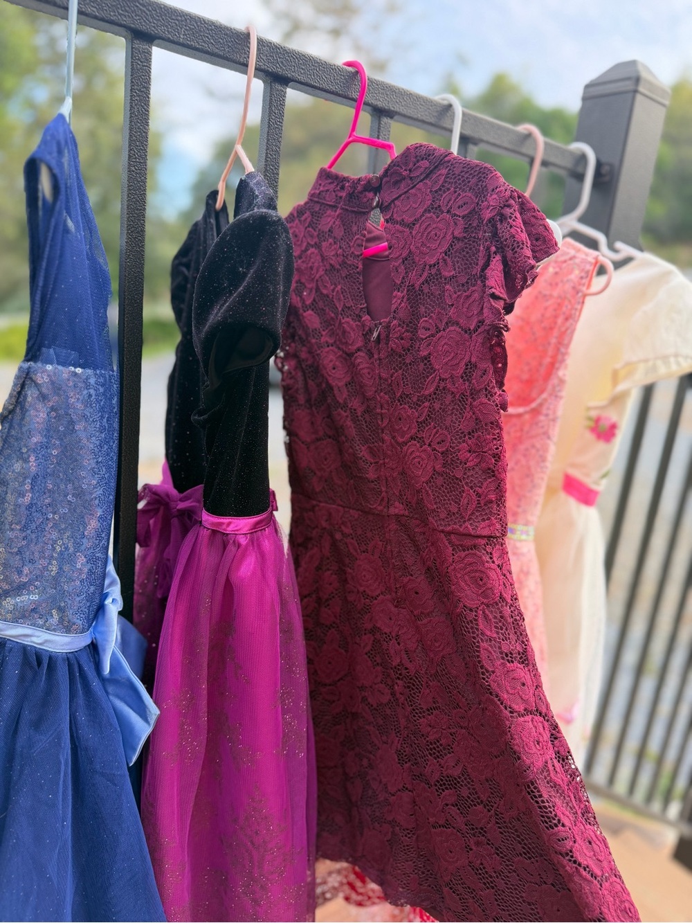 ZUNIE | 6 / 8 | Girls Maroon Nylon Lace Stretch High Neck Flutter Sleeve Dress